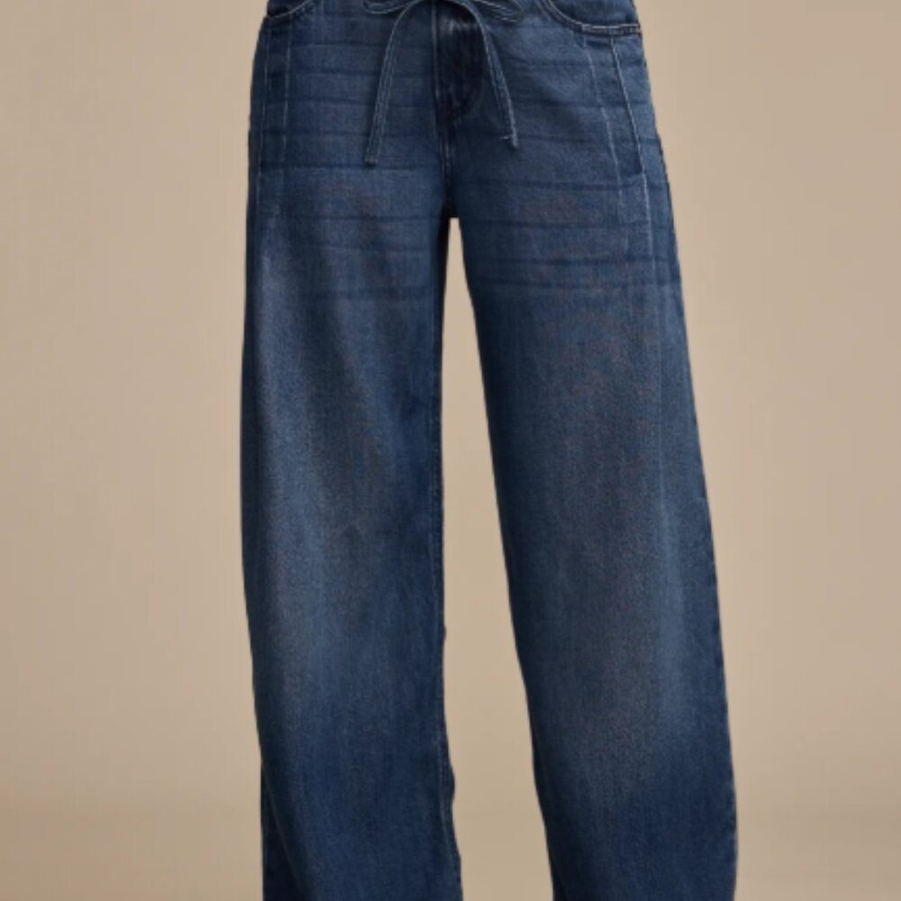 Lucky Brand Liquid Denim Luxe Palazzo Jeans Wide Leg Drawstring NWT - Picture 2 of 13